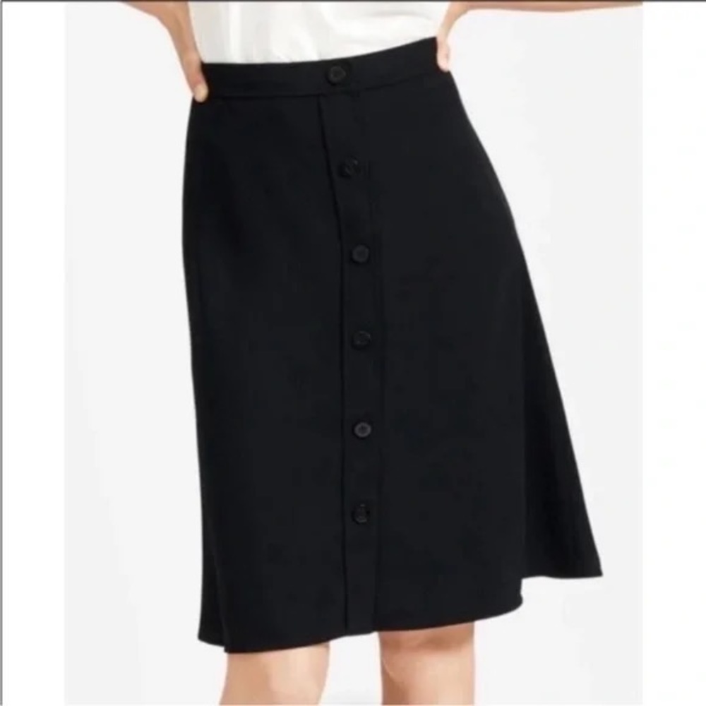 Everlane The Japanese Go Weave Black Button Front Midi Skirt